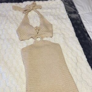 Elan Cream Halter Mini Dress